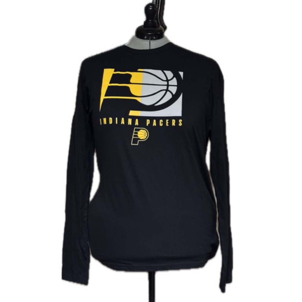 NBA Indiana Pacers Long Sleeve Black Basic Tee | Grey & Yellow Print T-shirt 2XL